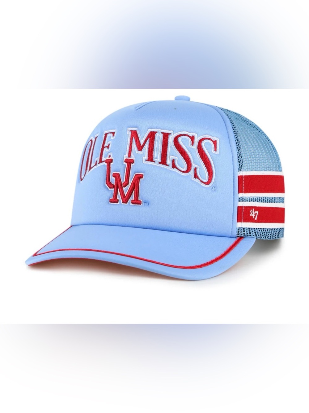 47 College Vault Light Blue  Trucker Hat with Red Ole Miss Accents nwt OSFA